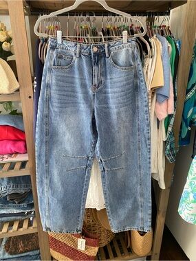 JACQUIE THE LABEL Barrel High Rise Blue Denim Jeans! 👖